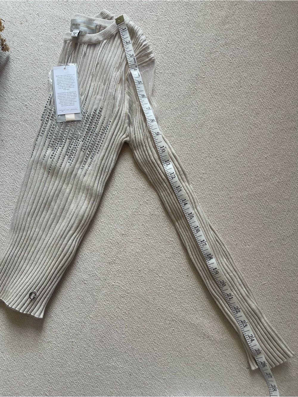 GUESS Claudine Metallic Rib Rhinestone Sweater M NWT - Picture 6 of 9